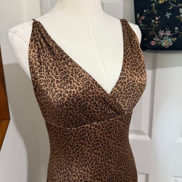 VTG 90s Kathlin Argiro Brown Cheetah Print Silk Rhinestone Fitted Sheath Dress 2 - Picture 2 of 7